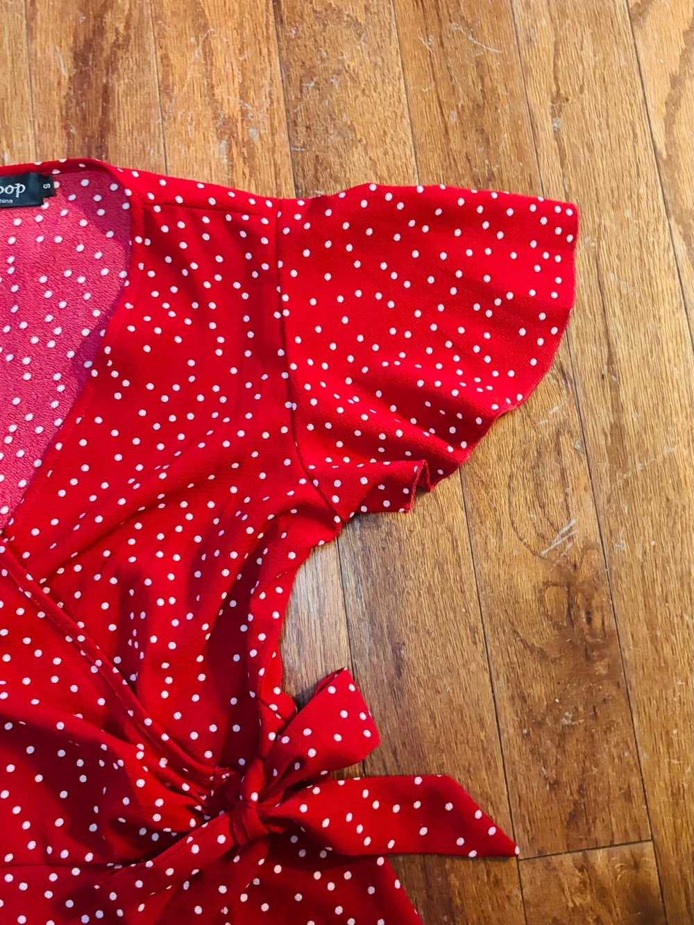 Relipop Red Polka Dot Wrap Mini Dress with Ruffle Hem NWOT Size Small - Picture 5 of 10